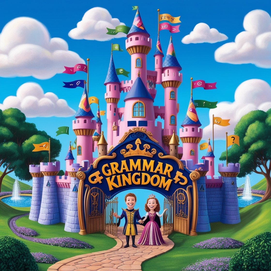 Colorful cartoon castle representing Grammar Kingdom